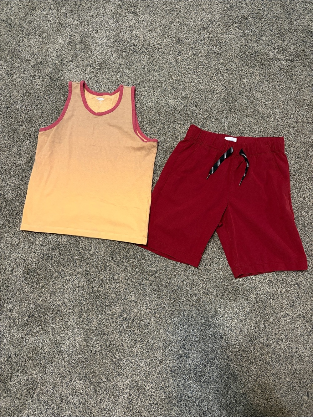 Boys Old Navy Orange Ombre Tank Top with Red Trim and Red Shorts Size 8